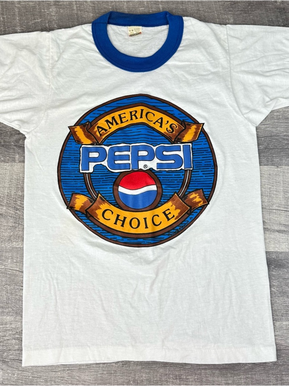 VTG 80s Pepsi Americas Choice Ringer T Shirt Screen Stars USA Boys L White Promo